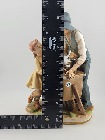 Vintage Norleans Japan Figurine Street Vendor Fruit Stand Man Girl Dog