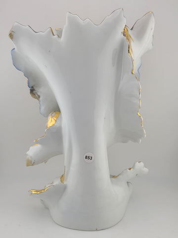 Rare Antique 19th C Porcelain Iris Spill Vase Gold Gilt Cobalt Floral. 11 Inch