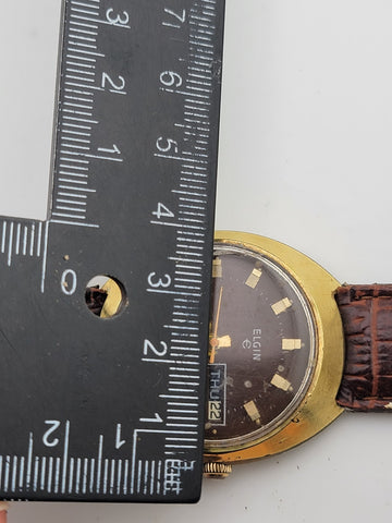1970s ELGIN Gold Tone Automatic Watch Day Date 17 Jewels 352 Caliber SWISS Works