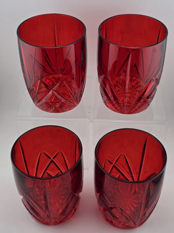 Set of 4 Waterford Crystal Marquis Brookside Red Double Old-Fashioned Glasses