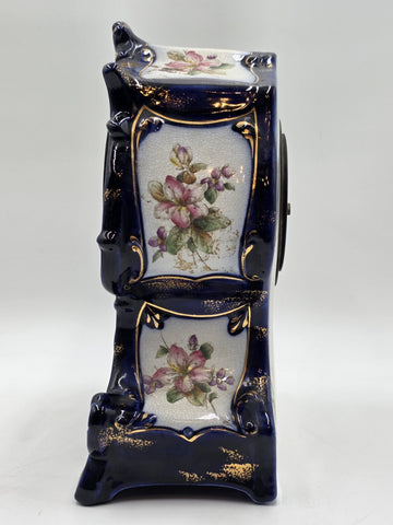 1889 WATERBURY Parlor No.98 Victorian Cobalt Blue Porcelain Ceramic Mantel Clock