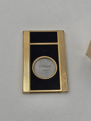 Rare Vintage ST Dupont Paris Gold Plate Black Lacquer Lighter & Cigar Cutter