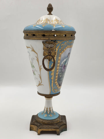 Antique 19th C Louis XV Style Sevres Porcelain Vase W Gold Gilt Ormolu Mounts.