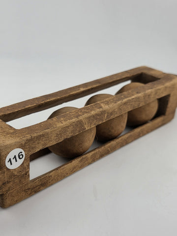 Rare Antique 19th C Folk Art Petite Handcarved Whimsy Ball in Cage Sculptures