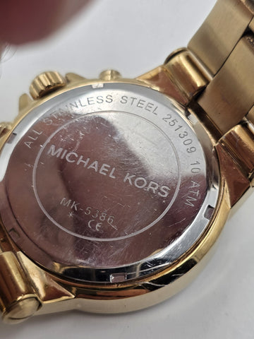 Michael Kors MK5386 Gold Tone Crystal Bezel Chronograph Watch 43mm Date