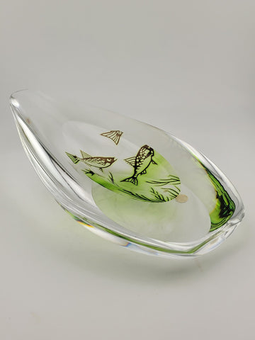 Rare Edward Hald Orrefors Graal Ashtray/ Vase Swedish ArtDeco FishDesign (1950s)
