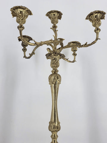 Rare Antique C 1900's XL French Rococo Style Gilt Brass 5 Arm Candelabra 26”