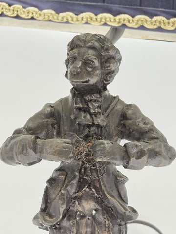 Vintage Pair Bronze Singerie Monkey Courtier Figural Table Lamps. Adjustable.