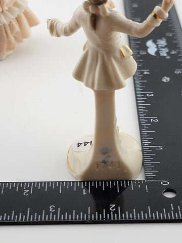 Set Of 2 Antique 19th C Victorian Dersden Germany Laced Figurine Man & Lady.