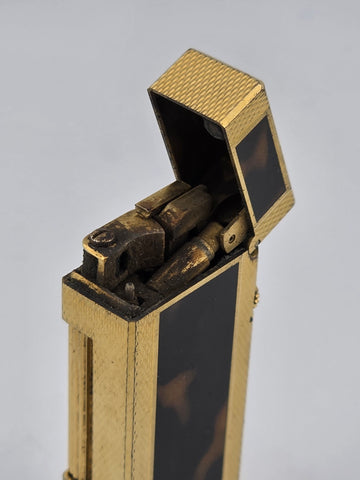 Rare Dunhill Square Lacquer Marble Roller Gas Lighter Gold Brown Swiss Made.