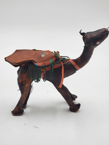 Rare Set Of 3 Antique Handmade Leather Camels W Saddles Nativity. Circa 1910.