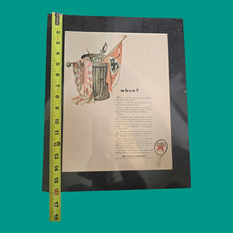 Vintage 1943 WWII Anti-Axis of Evil Propaganda Texaco Oil, Gasoline Ad - When?