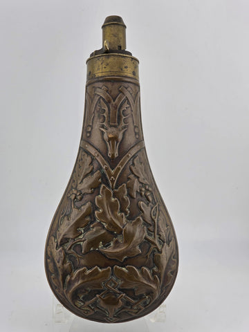 Rare Antique Original U.S. Mexican-American War “Stag & Oak Leaf” Powder Flask