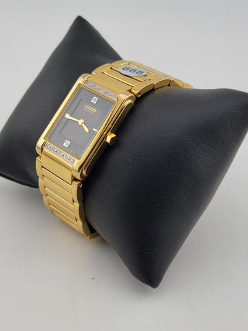 Vintage Citizen Women's EW9342-54E Eco-Drive Gold-Tone Diamond Watch #155. Works