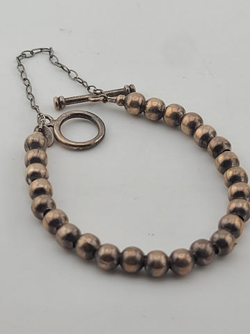 Unique Set Of Sterling Silver Beaded Bracelet & Ring 925 Toggle Clasp w/ Charm