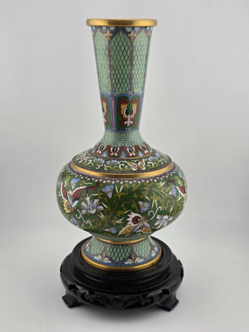 Gorgeous Mid Century Chinese Cloisonne Vase Featuring Flowers & Butterflies