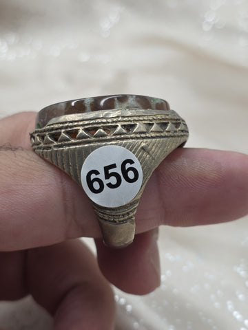Antique Islamic Silver Agate Aqeeq Men's Ring Large Cabochon Middle Eastern