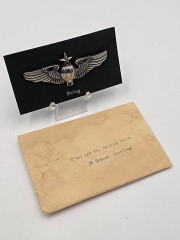 WWII USAAF Senior Balloon Pilot Wings LGB Sterling 3" Pinback W Original Package