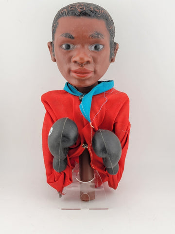 VINTAGE CASSIUS CLAY (MUHAMMED ALI) BOXER TOY WITH GLOVES  - 10" TALL - Working
