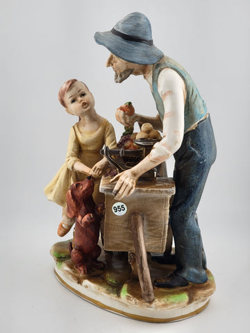 Vintage Norleans Japan Figurine Street Vendor Fruit Stand Man Girl Dog