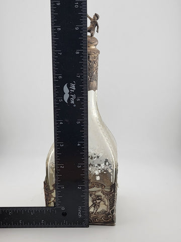 Rare 19th C German Hanau 800 Silver & Etched Crystal Stork & Sinsheimer Decanter
