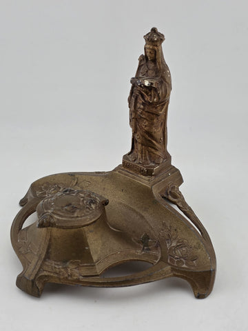 Antique French Statue Bronze Antique religious Lourdes Mary Depose Inkwell.