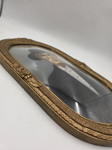 Antique Victorian Convex Bubble Glass Gentlemen Portrait in Gilt Oval Frame