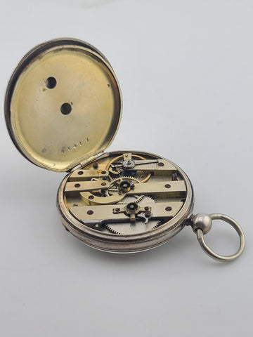 Antique C1890's Swiss Key Wind Pocket Watch Roman Dial Silver Case. Works. Read.
