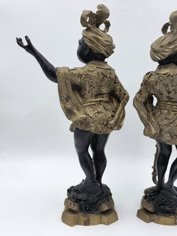 Antique Moorish Blackamoor Figural Cast Bronze Single Candle Holder 15 1/2" tall