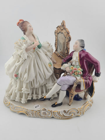 Irish Dresden Aristocratic Couple Porcelain Lace Doll Figurine Made In Germany