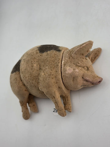 Antique C1890 Pink German Paper Mache Folk Art Composition Pig Candy Container