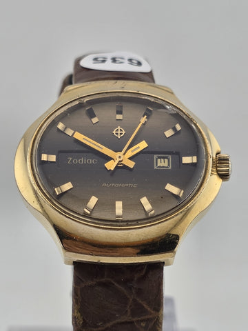 Vintage 1960's Ladies Date Oval Zodiac Automatic Watch. Gold Filled. Working