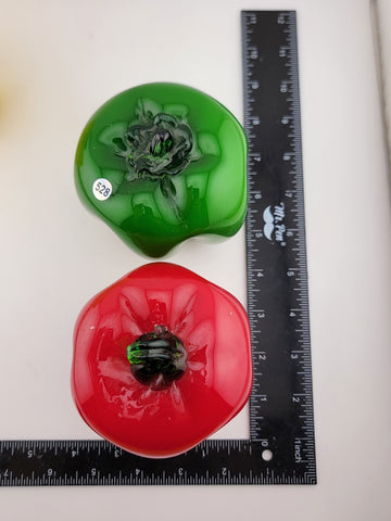 3 Vintage Glass Vegetable Peppers with Stem Murano Style Red Yellow Green