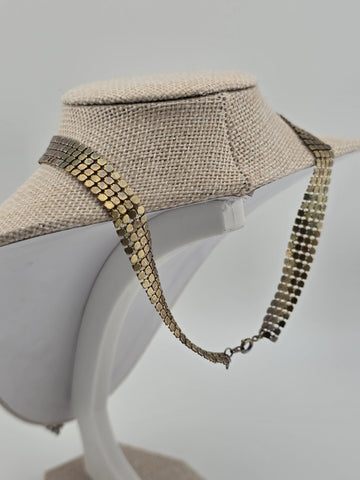 Vintage Gold & Silver Tone Mesh Tie Necklace Whiting Davis Style Fringe 70s
