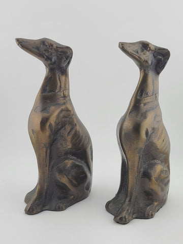Vintage Pair MAITLAND SMITH Sitting Whippet Greyhound Dog Bronze Metal Bookends.
