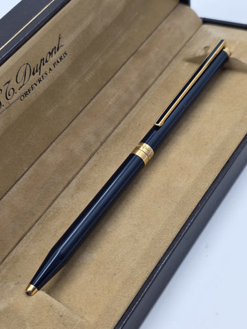 Vintage S.T. Dupont Montparnasse Slim Black Lacquer & Gold-Plated Ballpoint Pen.