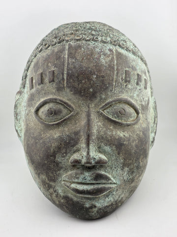 Antique African Nigerian Benin Bronze Large Bust  Statue Primitive Tribal Art.