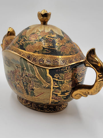 Vintage Satsuma Hand Painted Gold Gilded Bowl Urn Compote W Lid Fritz. Extra Lid