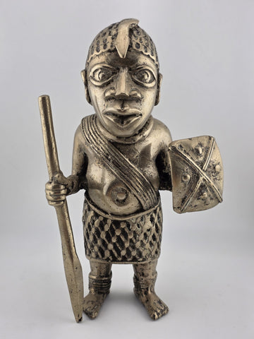 Rare Set Of 3 Monumental 19th C African Benin Oba Warrior Bronze Sculptures