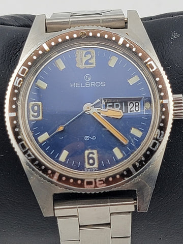 Rare Vintage Helbros/Elgin 9156 Stainless Steel Diver Manual Wind Men's Watch