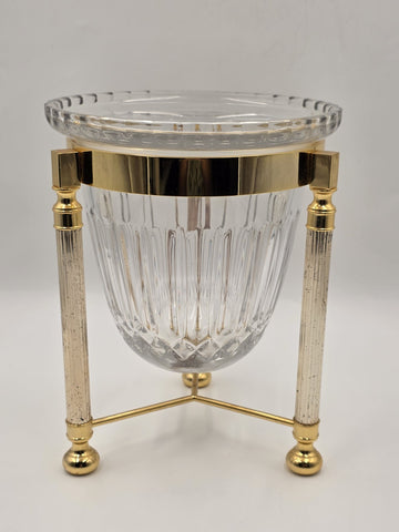 Design Guild Crystal Champagne Chiller Vertical Cut with Stand Brass Barware