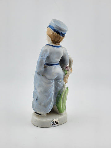 Vintage Dutch Boy with Basket Figurine Occupied Japan Porcelain 6 1/4”