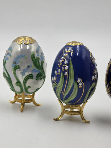 Set Of 4 Franklin Mint House of Faberge Jeweled Imperial Eggs Stands Boxed