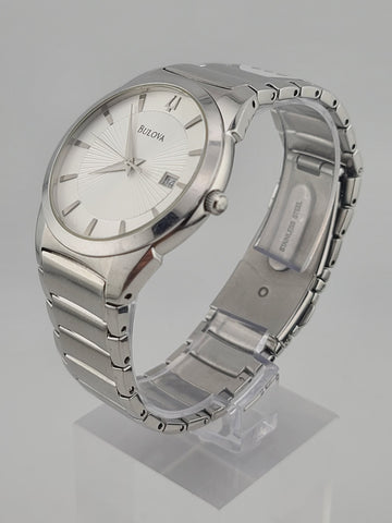 Bulova Mens Watch 96B015 Quartz Silver Dial Date Stainless Steel 38mm. New Batt.