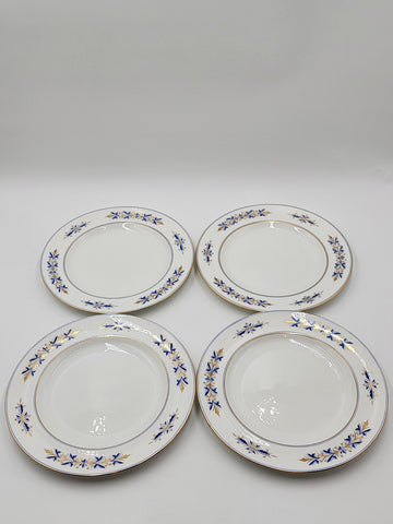 Rare Set of 4 Royal Crown Derby Tiffany Co. Blue Gold Dinner & Bread Plates A537