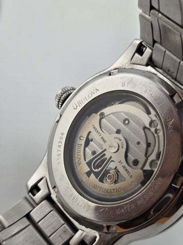Bulova BVA 21-Jewels Skeleton Dial Men's Watch 96A119 Stainless Steel. Working.