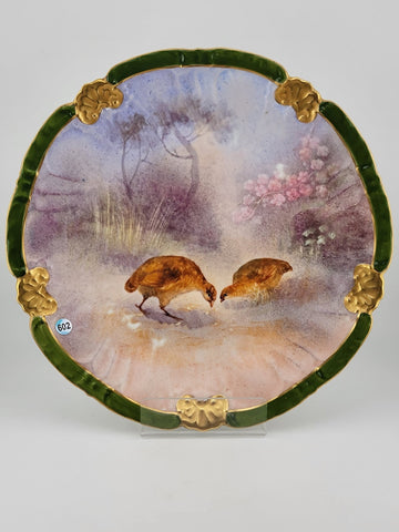RARE 19th C LIMOGES FRANCE PHEASANTS PLATE CHARGER HANDPAINTED AND STAMPED