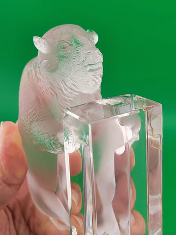 VINTAGE LALIQUE BUFFALO BISON PAPERWEIGHT FIGURINE FRANCE SIGNED. VG CONDITION