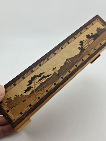 Vintage Japan Traditional Sliding Lid Box Rolltop Trinket Rectangular Wooden Box