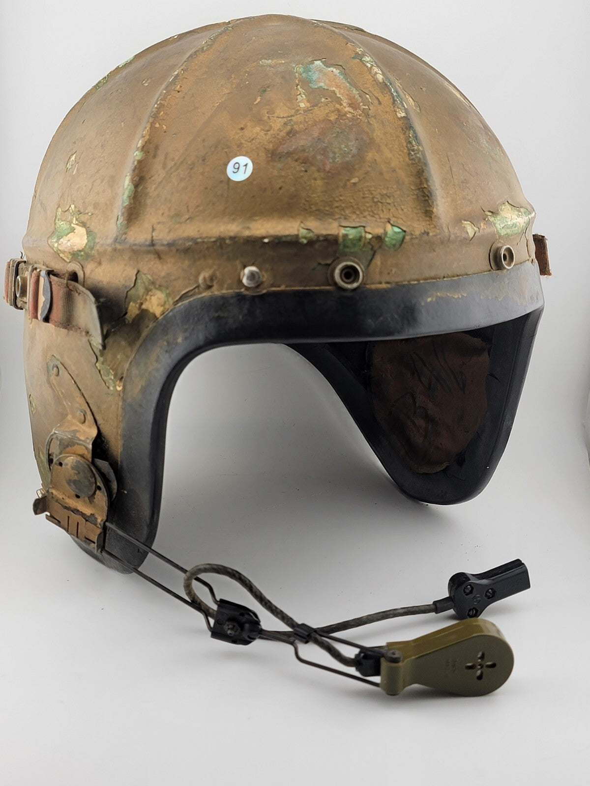 Rare 1950s US Navy Korean War H-4 Flight Helmet XL MFG Bassons Corp. W Boom Mic